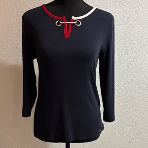 1554 Tommy Hilfiger  3/4 Sleeve Top with Red & White accents. SzS